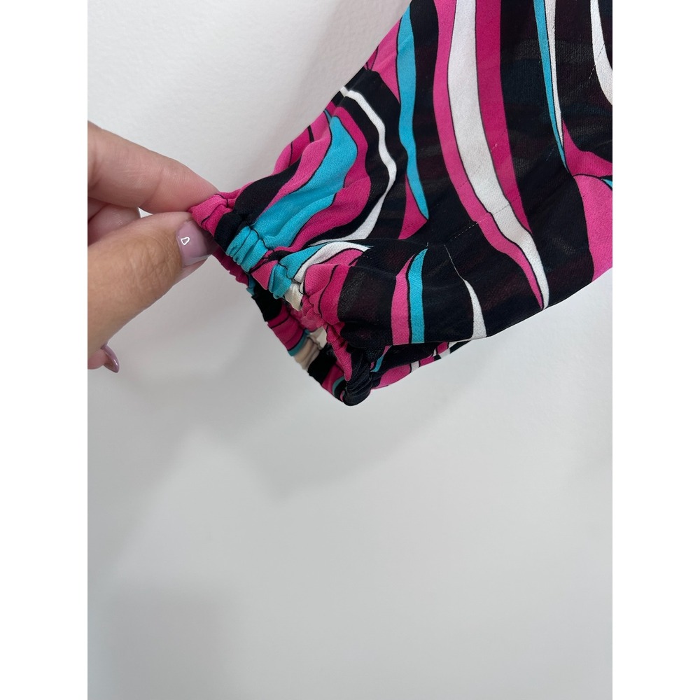 Michael Kors Silk Peasant Blouse Pink Blue Psychedelic Swirl Off Shoulder Small - Picture 3 of 8